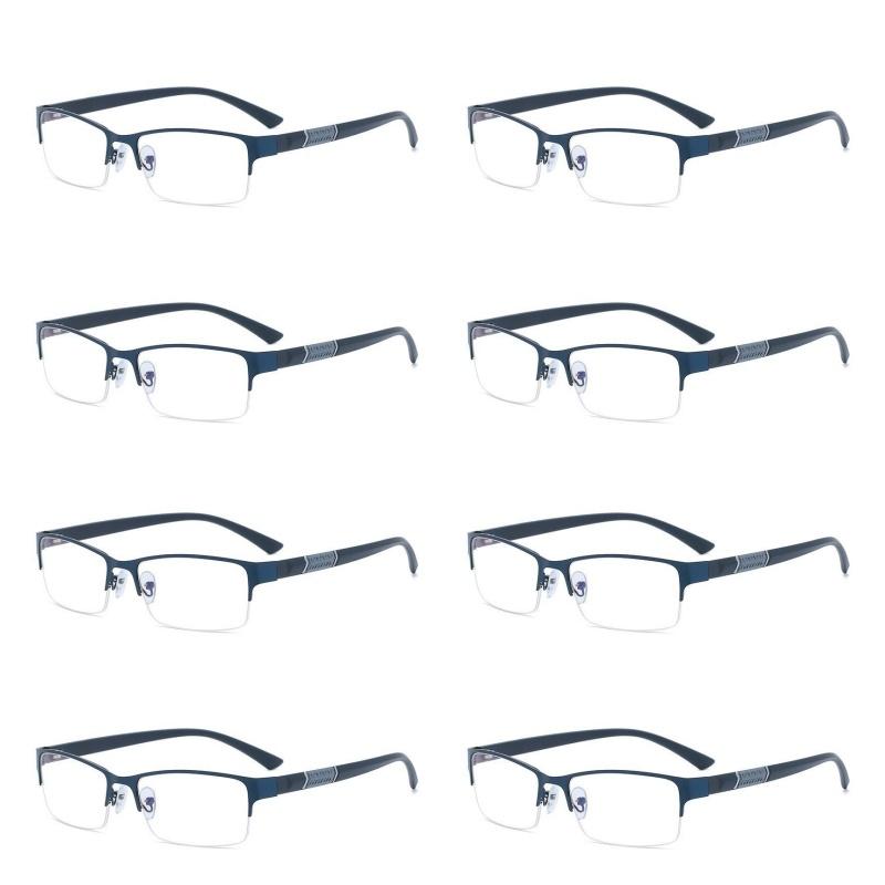 8PCS Business Metal Square Presbyopic Glasses For Men Fashion Anti Blue Light Reading Glasses HD Anti Fatigue Hyperopia Glasses