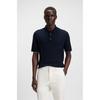 Regular Fit Silk Cotton Blend Cable Knit Polo Dark Blue 50543207404