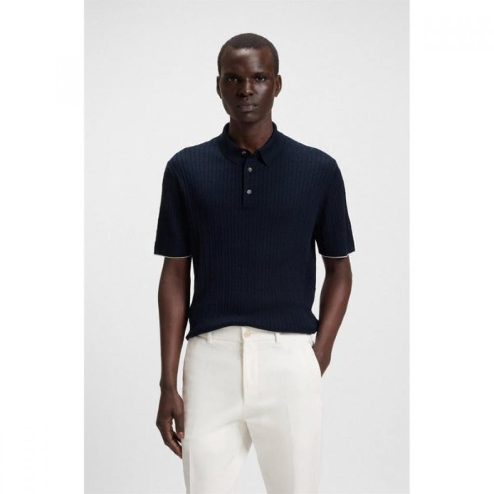 

Boss Regular Fit Silk Cotton Blend Cable Knit Polo Dark Blue XXL