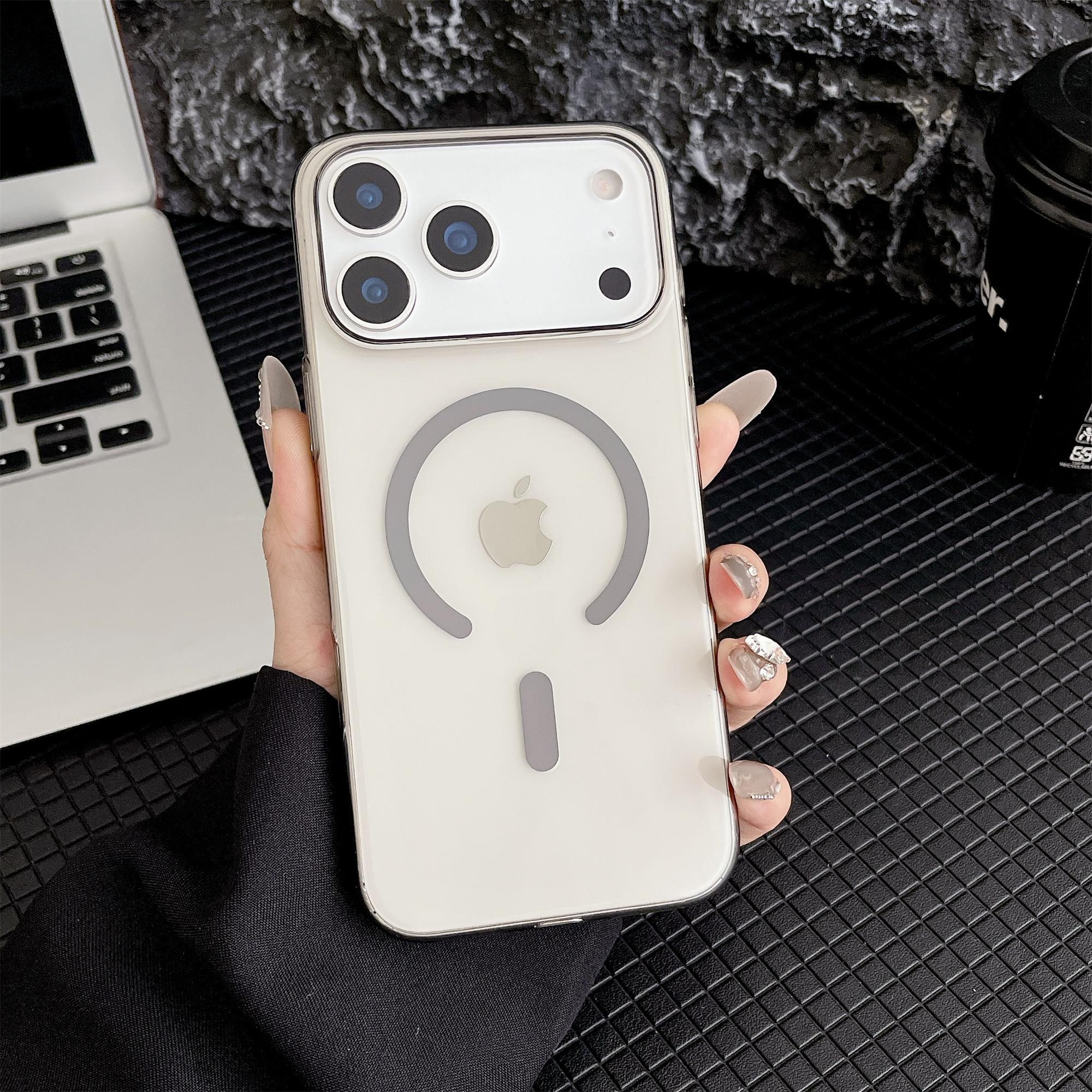 

Для iPhone 17 Pro Кристально прозрачный чехол, совместимый с MagSafe, Твердый ПК чехол для телефона Grey