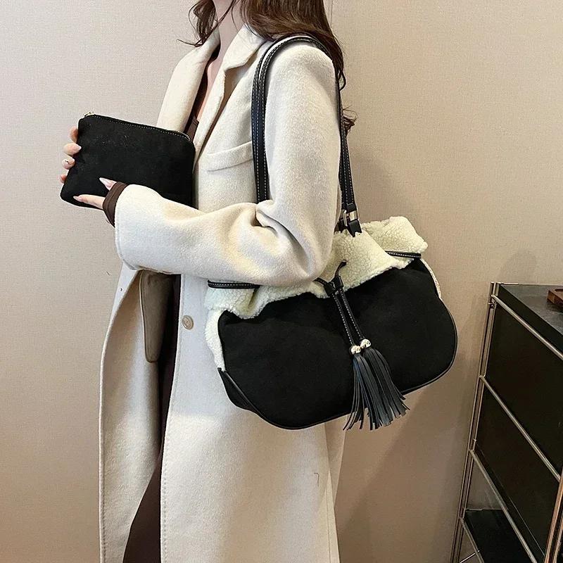 Lässige, modische Umhängetaschen aus Wildlederimitat mit Quastenkordel-Design, exklusive Winter-Taschen mit Luxusgefühl