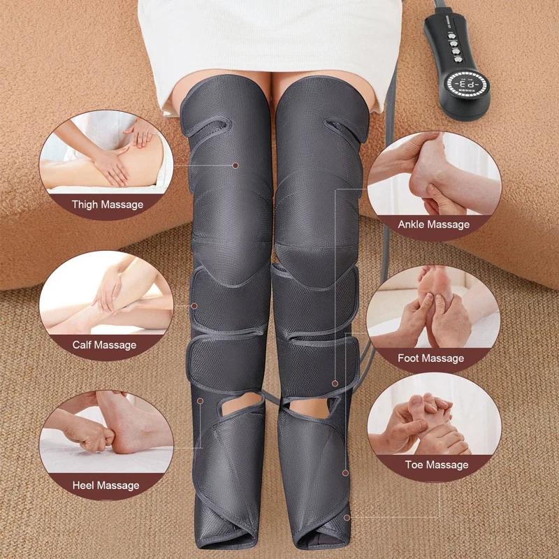 Air Compression Portable Leg Massager With Heat For Foot Calf Thigh Circulation With Portable Handheld Controller