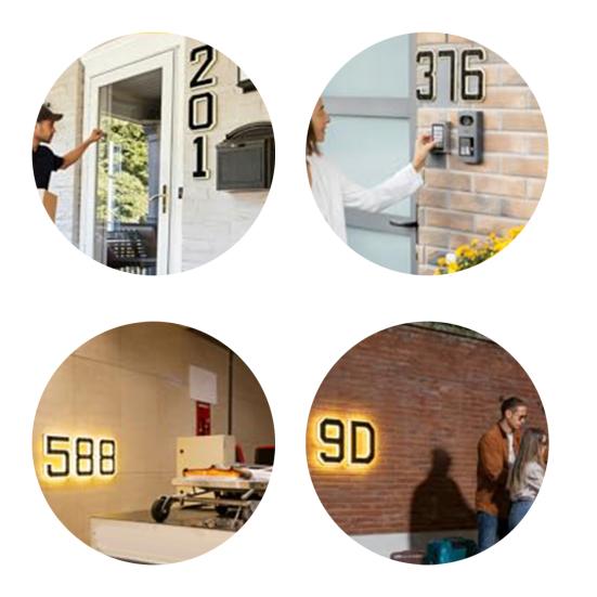 Solar Powered House Number Sign with LED Backlight Auto On/Off Waterproof LED Modern Address Plaque Outdoor Security Light for Home Garden Garage
