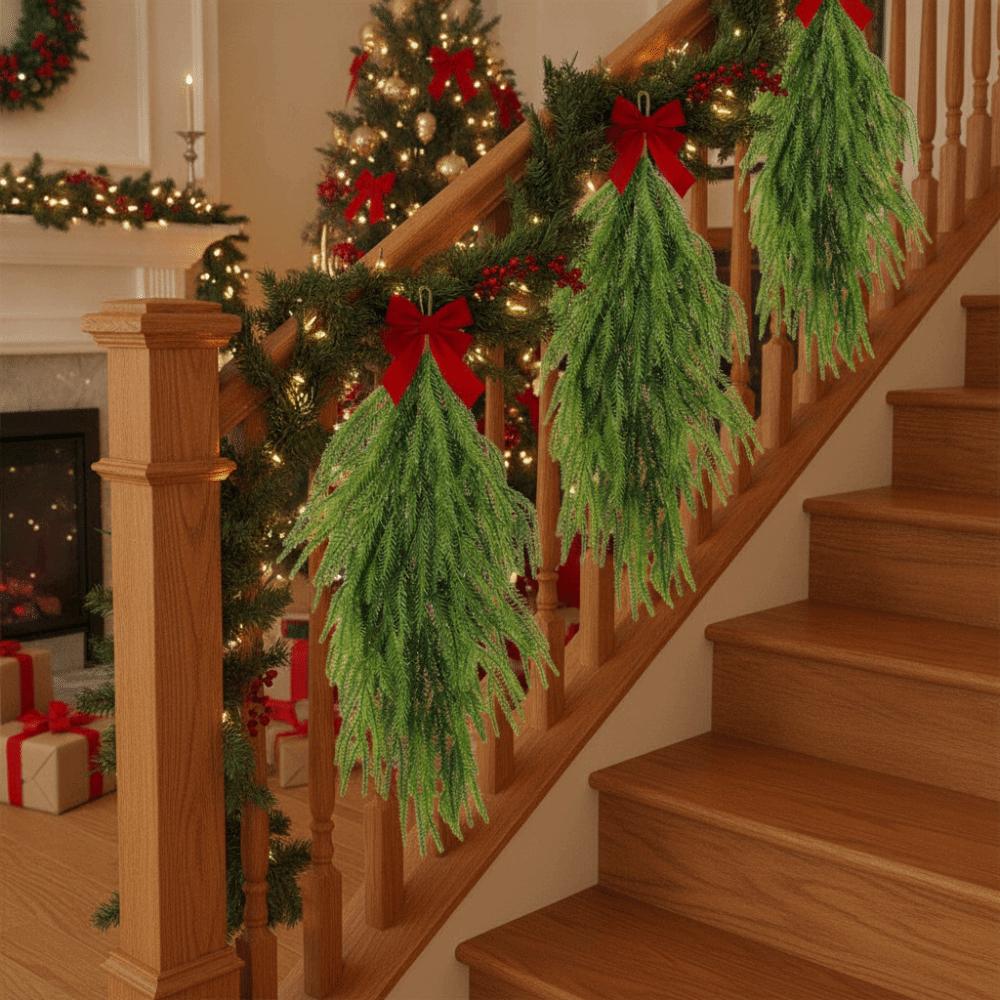 2 Piece with Hanging Hoop Artificial Norfolk Pine Needle Branches Fireplace