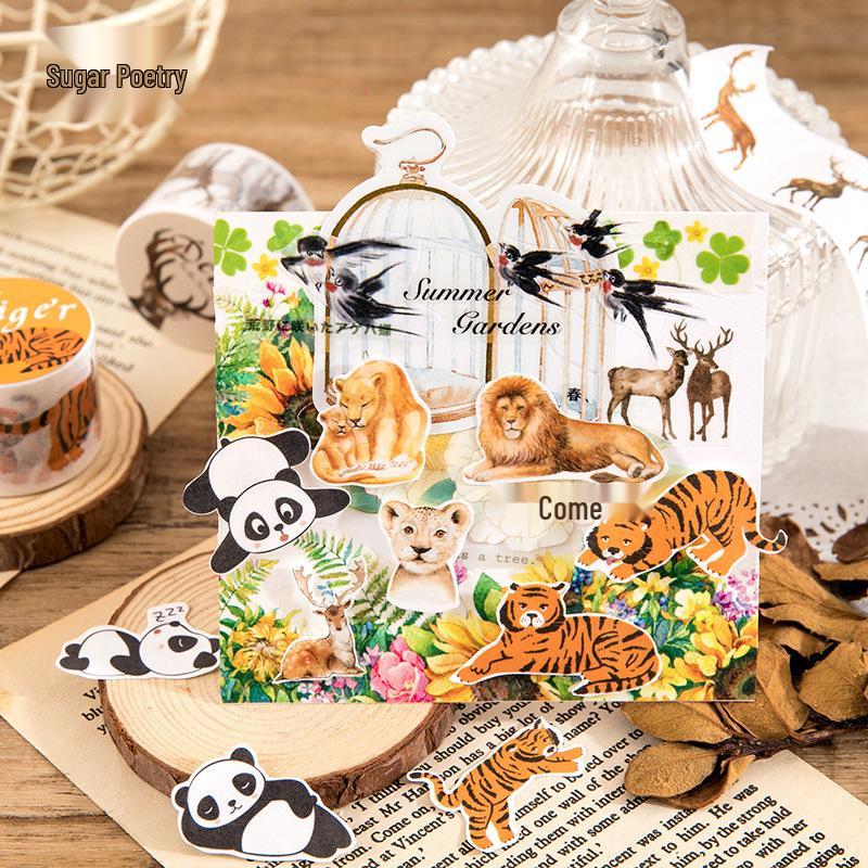 

Cross-Border Sugar Poems: Washi Tape Mysterious Animal Series - 6 Styles for Animal-Themed Planner DIY Decoration Loop Stickers Cougar