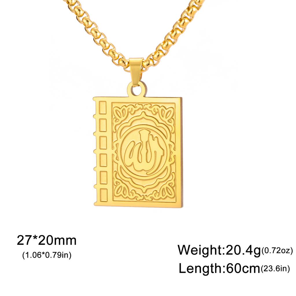 Islam Allah Symbol Necklace Stainless Steel Double Sided Amulet Allah Blessing Pendant for Women Men Party Jewelry Gifts