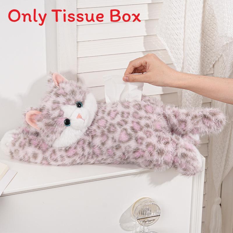 Plush Cat Car Tissue Holder With Embroidered Cartoon Design For Home Decor