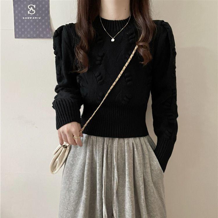 Women's Autumn and Winter Half-High Neck Sweater Inner Wear High-End Slim-Waist Base Layer Knitted Shirt Unique Short-Sleeve Top