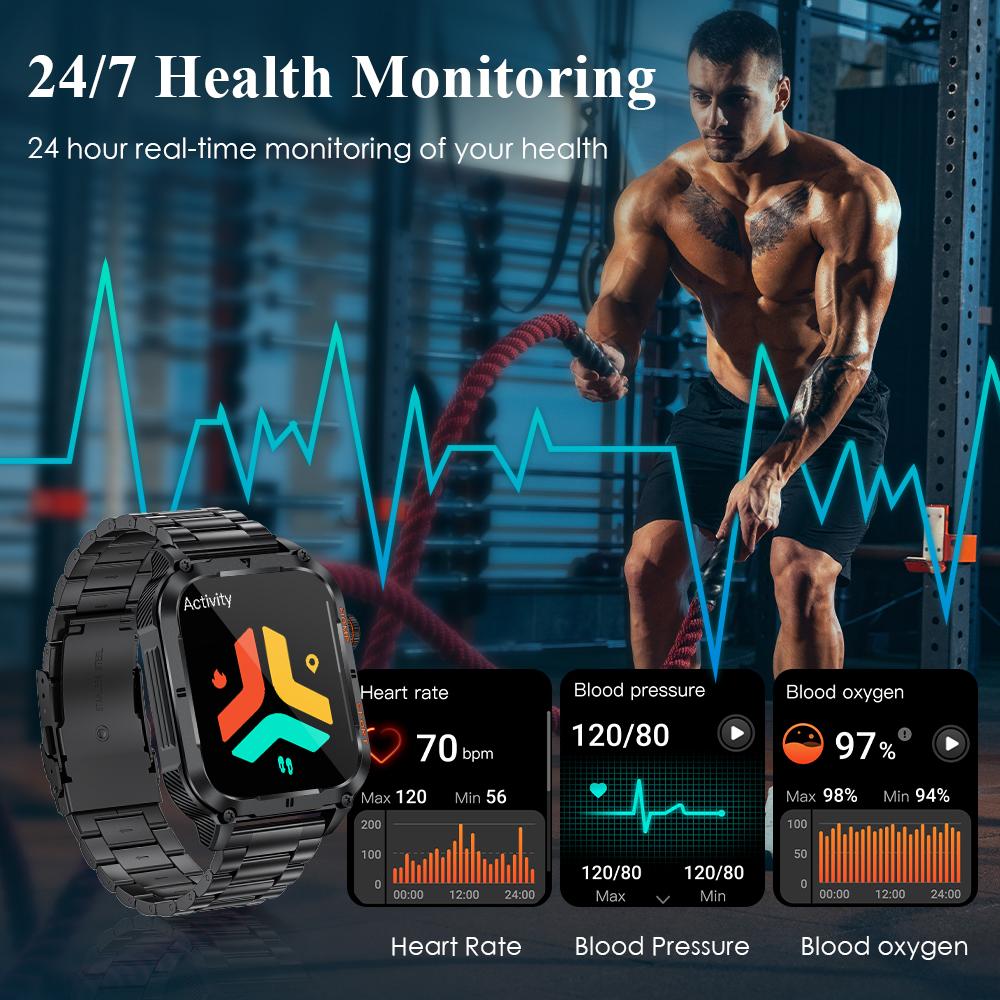LIGE Pánské chytré hodinky Bluetooth volání Chytré hodinky 2,01 palcový monitor srdečního tepu Sportovní Fitness Vodotěsné chytré hodinky