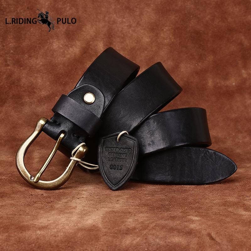 High-end Retro Water-dyed Genuine Leather Belt for Men, Top Layer Cowhide, Retro Fashion Trendy Versatile Horseshoe Buckle Belt for Men