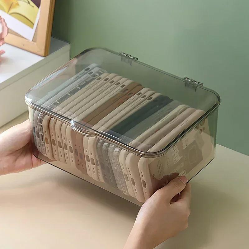 

2pcs Acrylic Sundries Storage Basket Phone Case Holder Ins Transparent Phone Case Organizer Storage Box with Cover Home Desktop