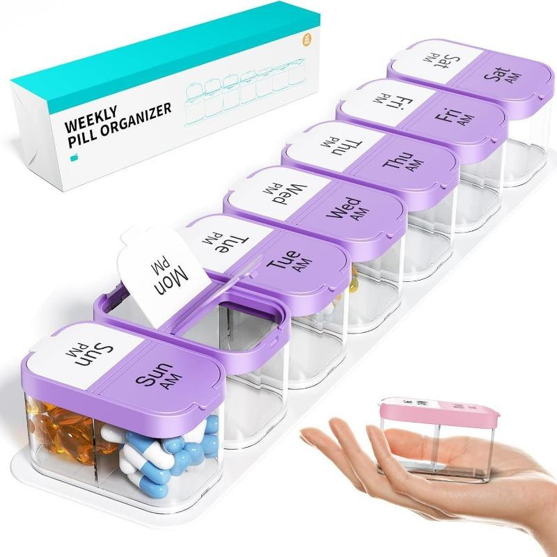 

Extra Large Weekly Pill Organizer 2 Times A Day, Pill Box 7 Day Am Pm to Hold Daily Medicine Vitamin and Supplements for Elders фіолетовий