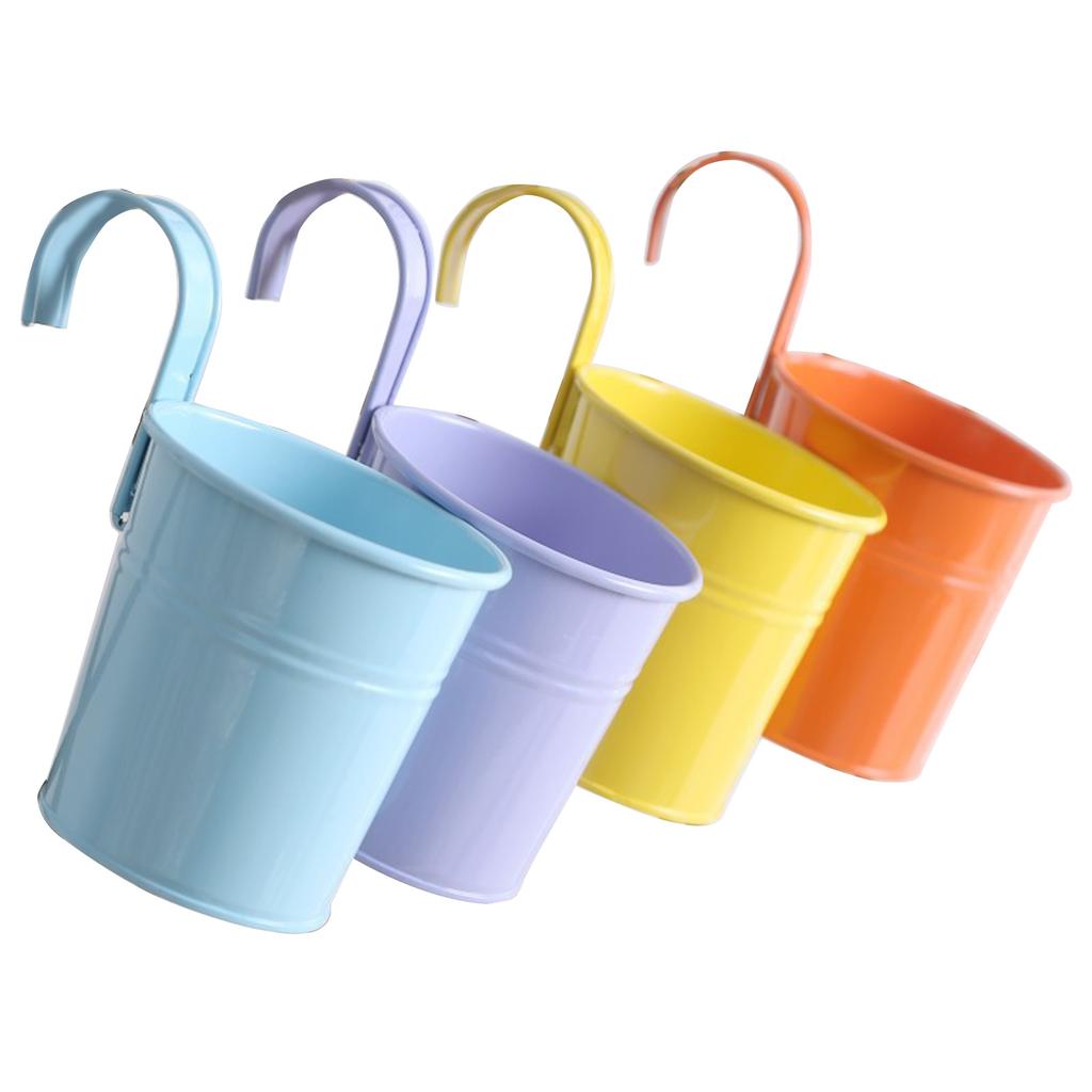 FlowerPlants Pot Wall Mounted Metal Potted Hanging Planter Adjustable Height Outdoor Flowerpots Basket for Balcony Fence