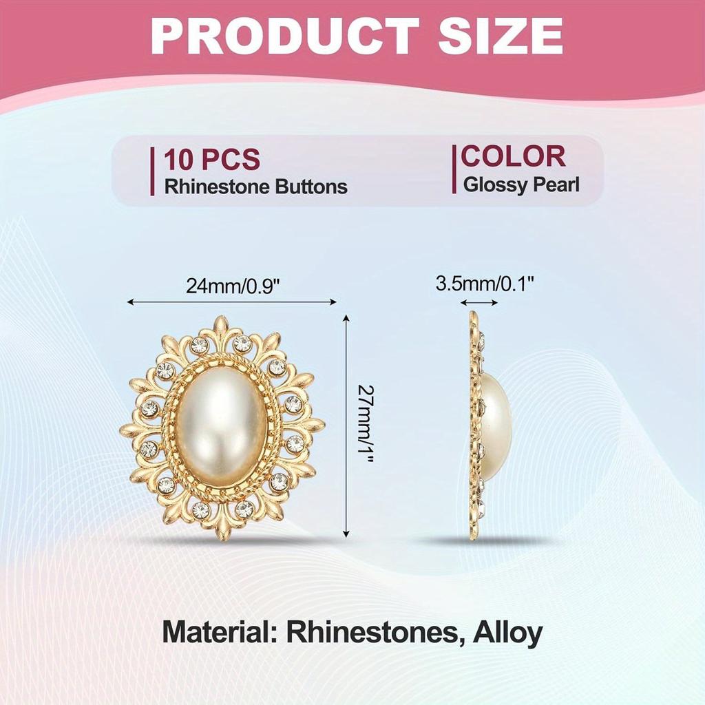 10Pcs Rhinestone Buttons, Flatback Sew On Rhinestones with Metal Base Mirror Gems for Crafting Embellishments for Clothes Shoes Hats Bags,