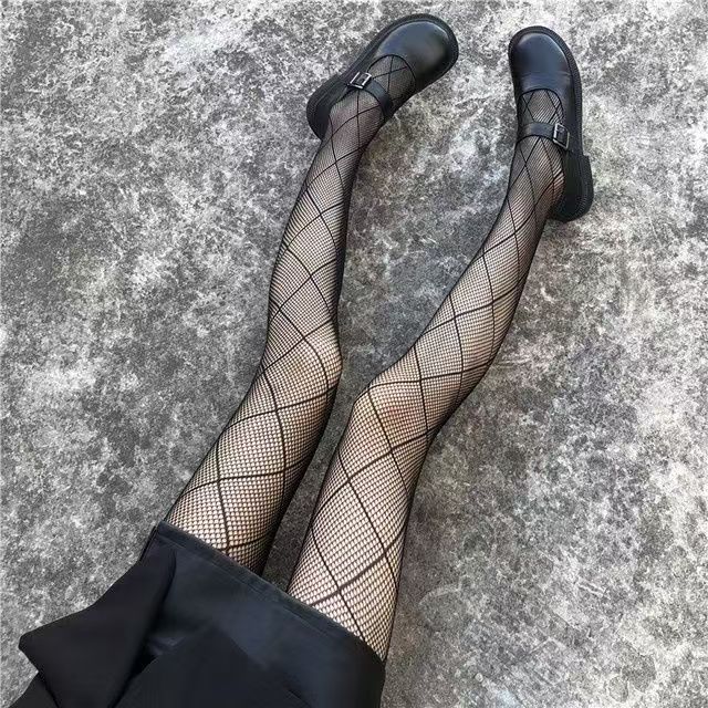 Sexy Black Grid Fishnet Tights Women'S Fashion Hollow Out Pantyhose Gothic Punk Style Stockings For Party Clubwear Cosplay Pants