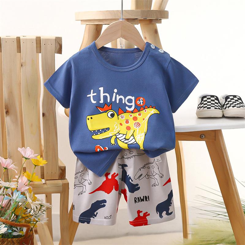2026 Summer Kids O-Neck Short Sleeve Top Suits Baby Spring Cartoon Short Pant Two-pieces Set Suit for Girl Boy