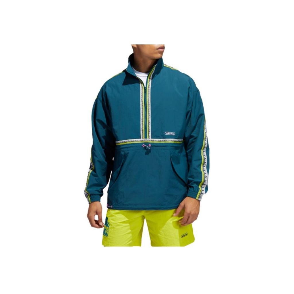 Adidas Originals Trefoil Taped Anorak Half-Zip Pullover Sports Jacket Men Outerwear Teal-Green GN3894