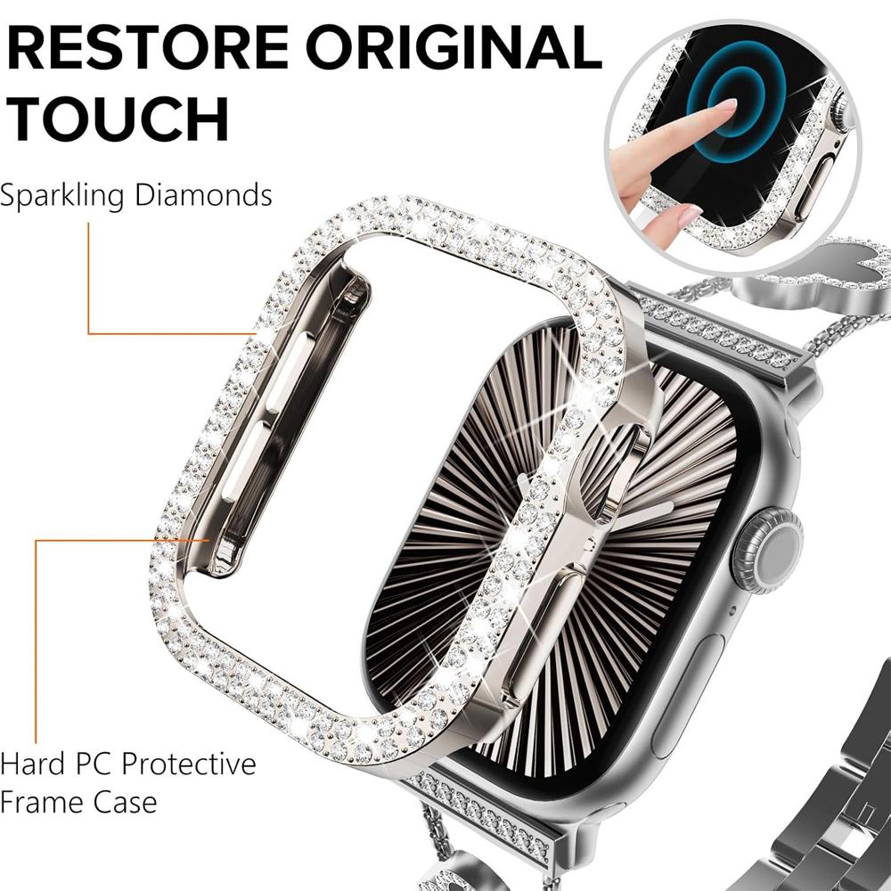 Diamond Cover For Apple Watch Case Series 10 9 8 7 6 5 SE Ultra 49mm 42mm 46mm 44mm 45mm 40 41mm Protector PC Bumper Protective