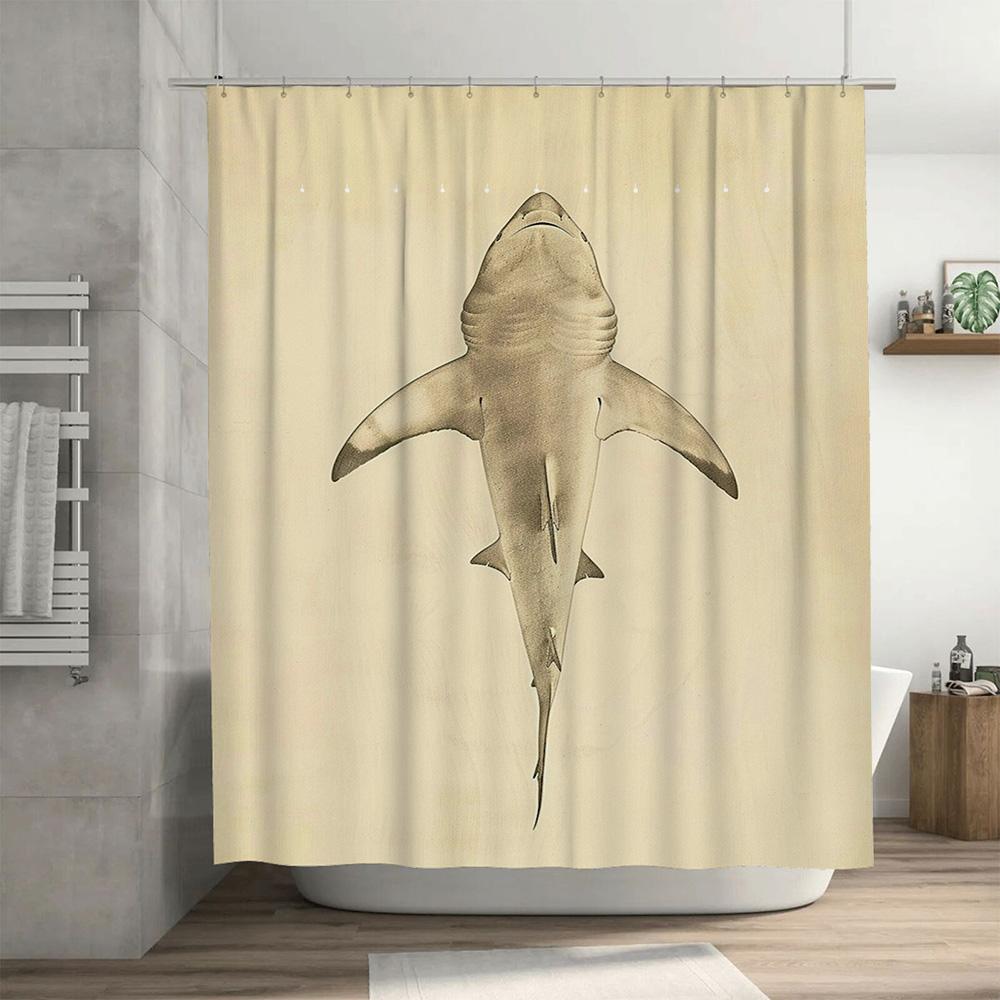 Vintage Hai Badezimmer Vorhang Duschvorhang Wasserdicht Heimdekor Dekoration Weiß