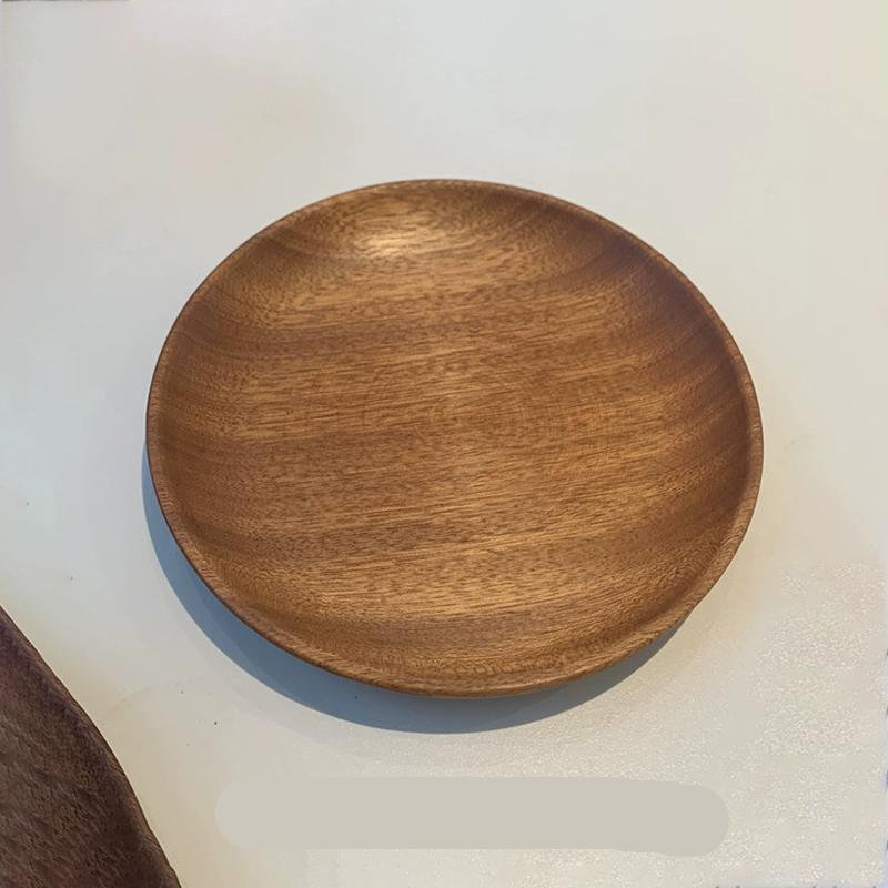 Plastic Wood Grain High Leg Fruit Plate Vintage Style Dim Sum Plate Fruit Plate Kitchen Storage Household Dried Fruit Snacks