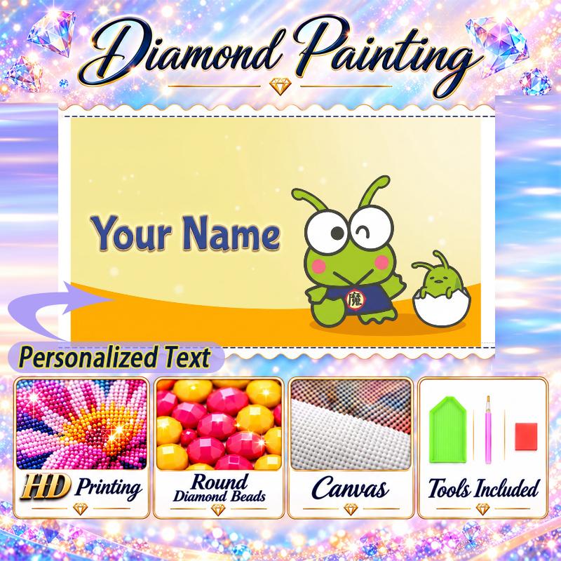 Keroppi 5D DIY Diamond Painting Custom Name Text, Full Drill Rhinestone Mosaic Art Home Gift
