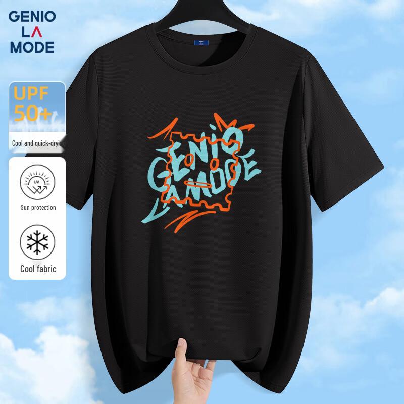 GENIOLAMODE Men's Quick-Dry Ice Silk Print T-Shirt