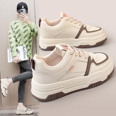 W5111 New Breathable Color-Blocking Leather Women's Shoes  Spring and Summer Leisure Board Shoes Thick Sole Increased Wear-Resistant Korean Fashion