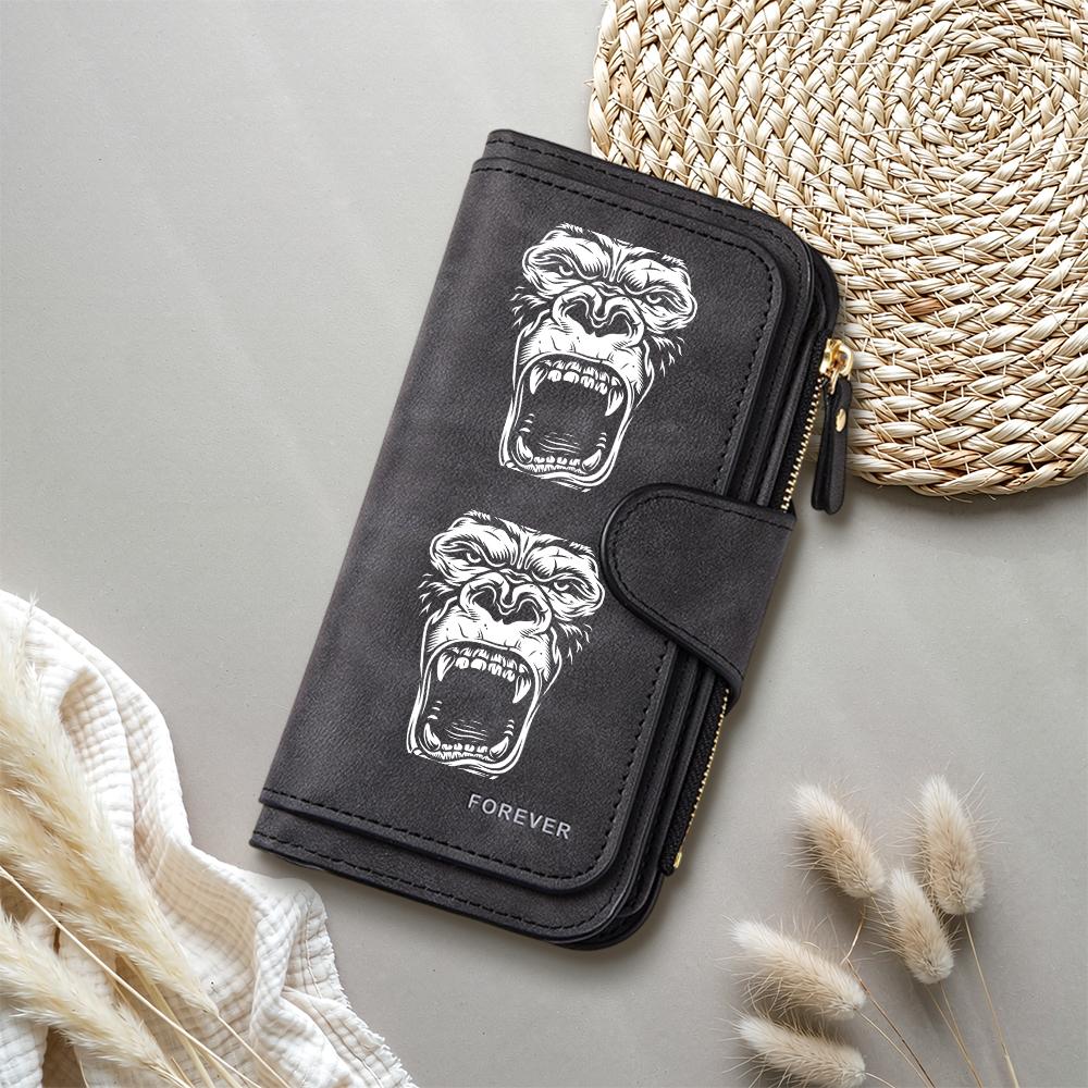 Gorilla Pattern Long Wallet Forever Design PU Leather Large Capacity Multi Card Slot Fashion Purse