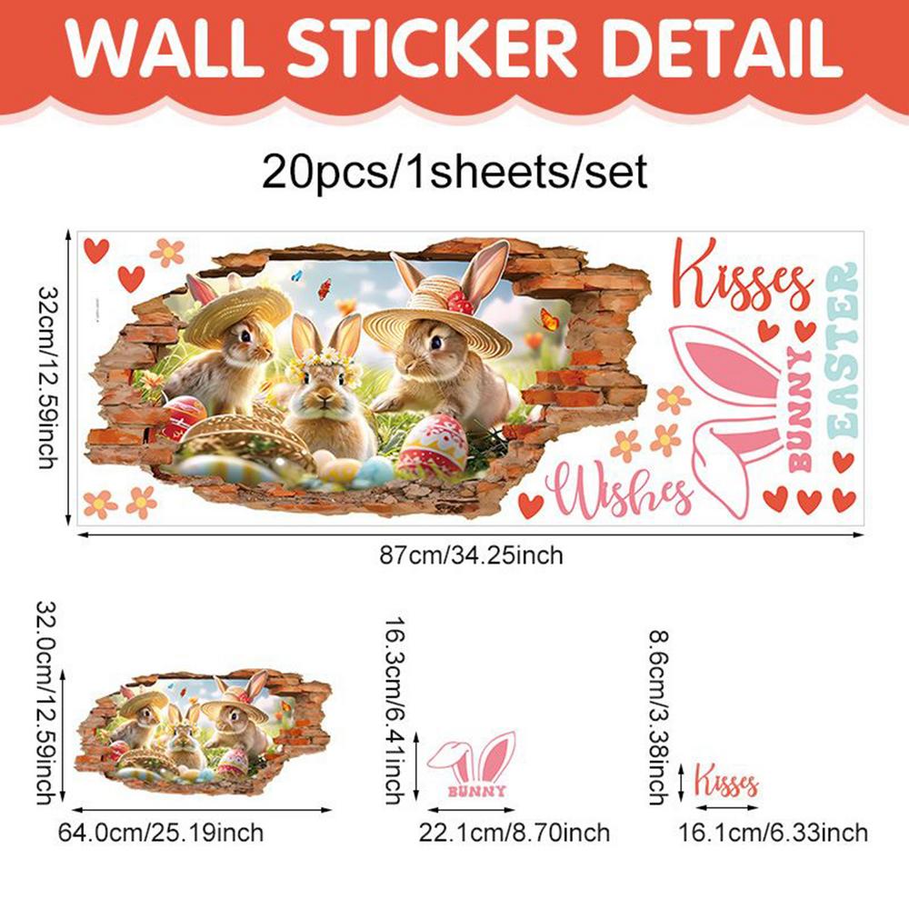 Wall Stickers Cartoon Removable Art Adhesive Hole Break Design Rabbit Wall Sticker For Bathroom Nursery Preschool Playing Room