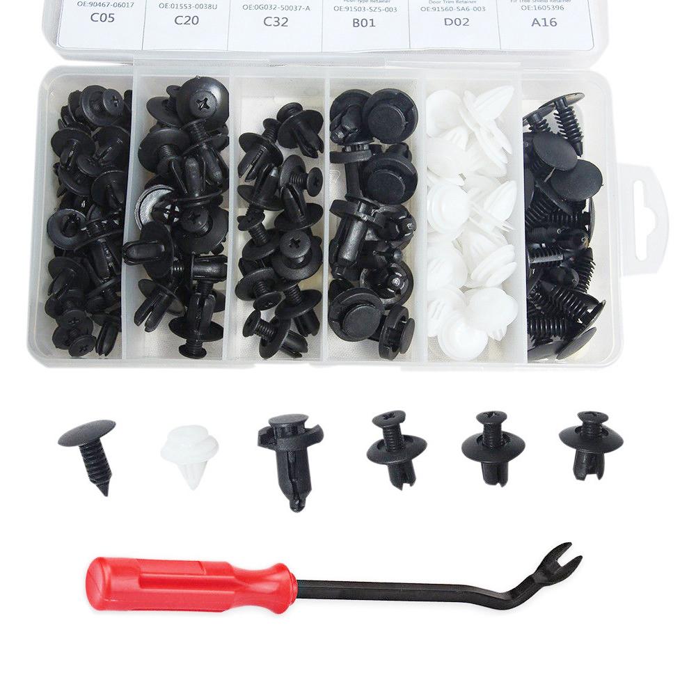 100 Pcs Car Retainer Clips Body Plastic Rivets Fasteners Push Bumper Door Trim Panel Screws with Removal Tool
