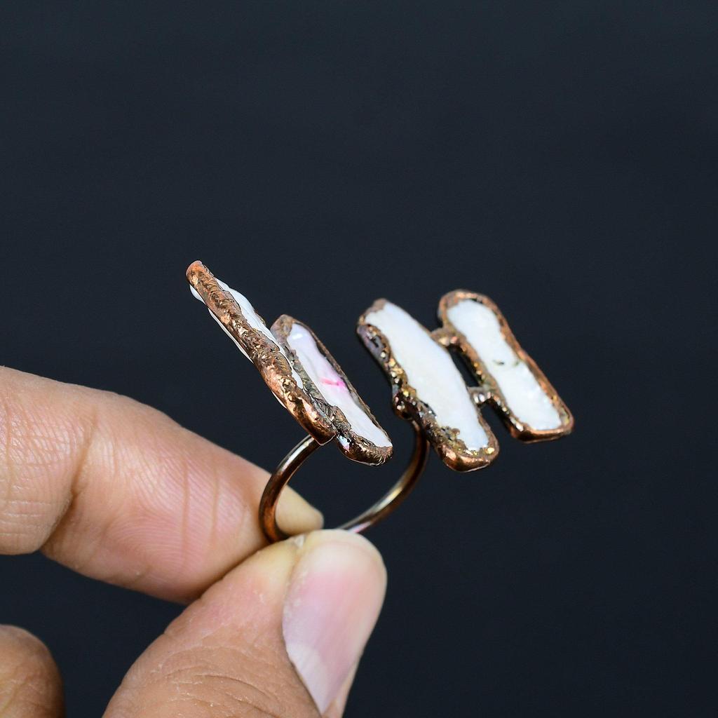 Mother Of Pearl Handmade Gemstone Ring, Copper Electroformed Ring Antique Jewelry, Adjustable Ring Engagement Gift