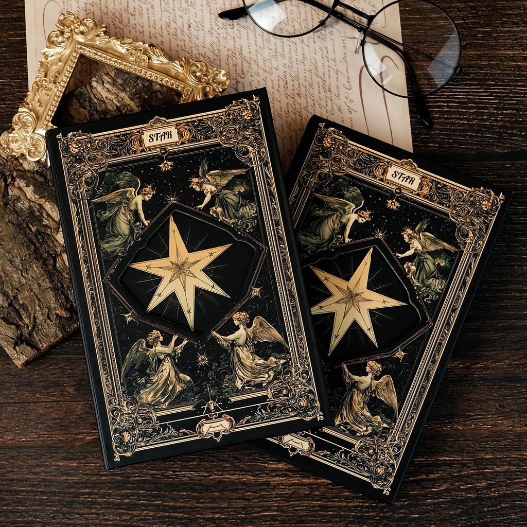 Retro Tarot Thema Hochwertiges Notizbuch Personalisiertes Schwarzgoldenes Hartledercover Tragbares Notizbuch