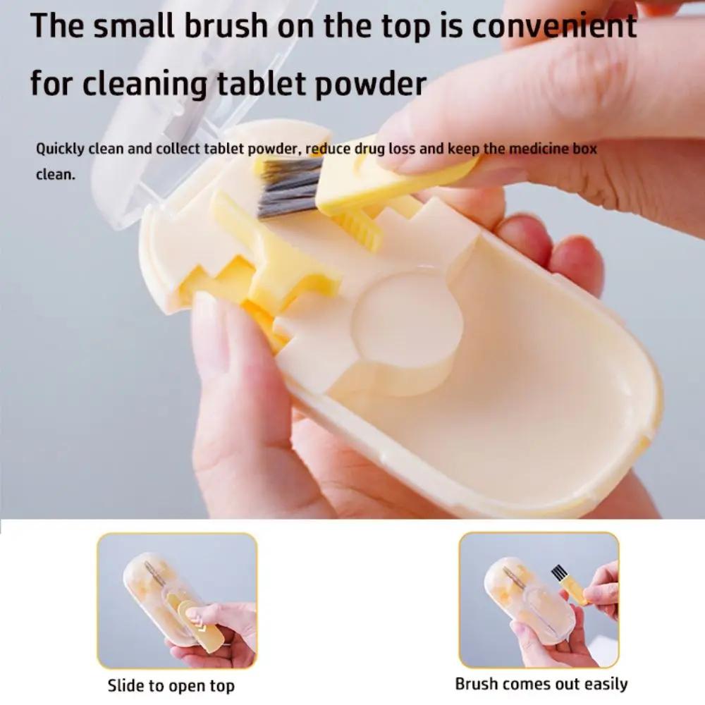 Newest Mini Pill Cutter Magnetic Adjustable Precise with Invisible Storage Box&Brush for Daily Portable Tablet Medicine Splitter