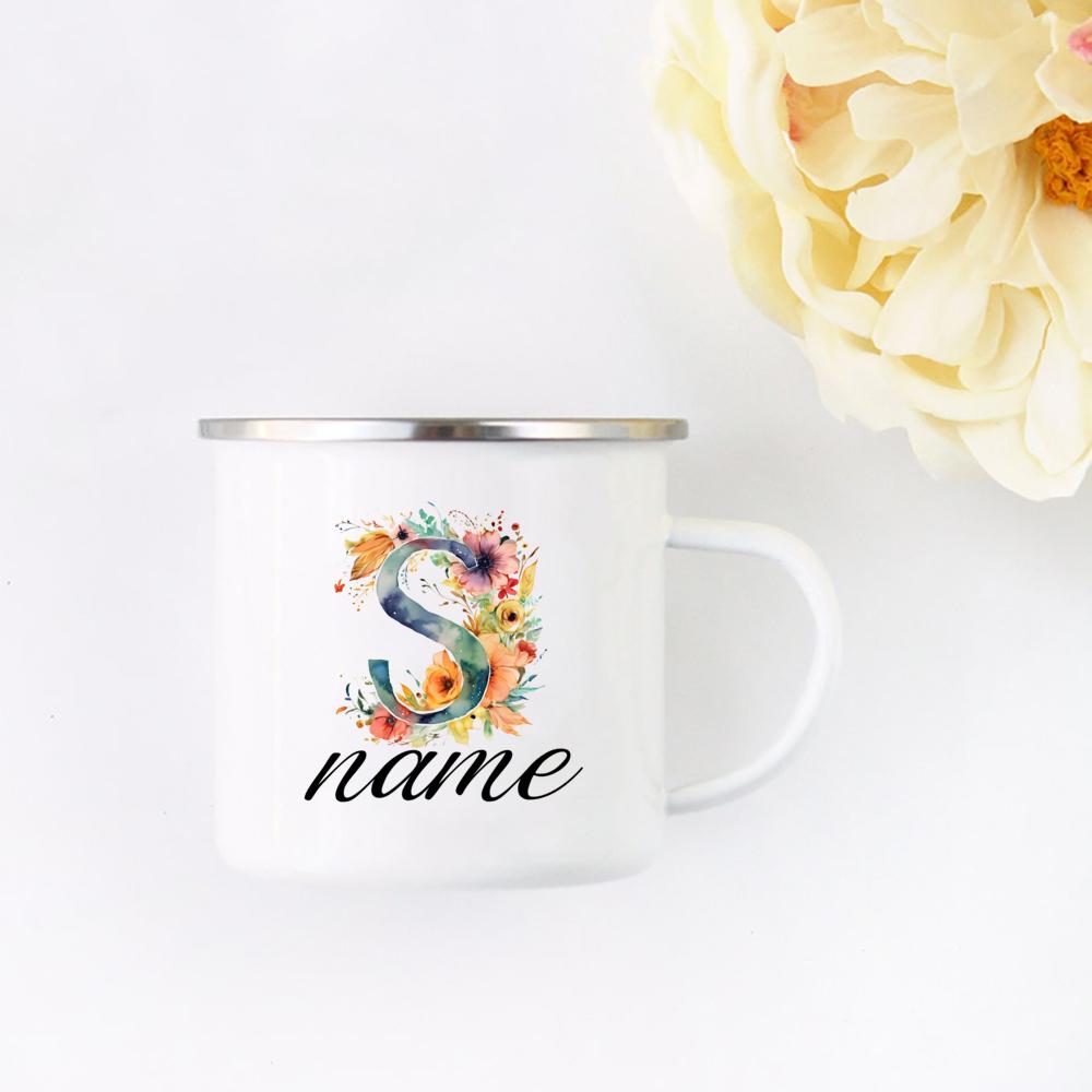 Personalisierte Blumige Initialen Namensbecher Benutzerdefinierter Name Tee Kaffee Heiße Schokolade Tasse Braut Brautjungfer Muttertag Geschenk für Sie