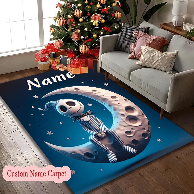 1pc Jack Skellington Moonlit Rug, Digital Printed Home Chair Sofa Mat, Personalized Customize Name Office Area Carpet
