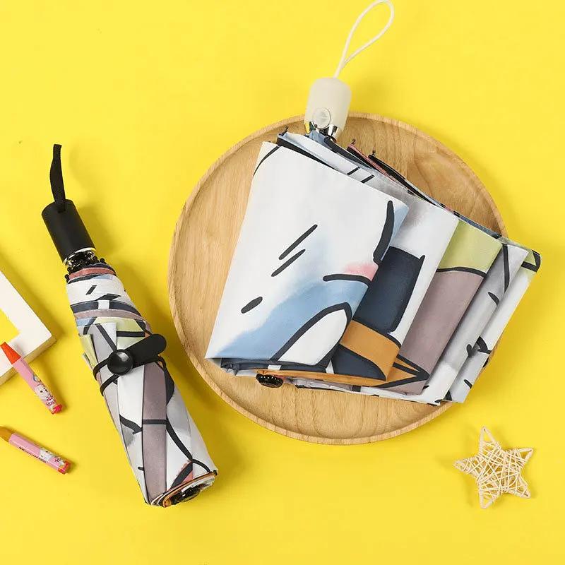 Paraguas Automático para Mujer Paraguas de Viaje Plegable Automático de Dibujos Animados Garra de Gato Revestimiento Negro Protección Solar Paraguas para Niñas y Niños Paraguas