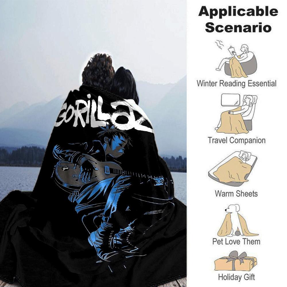 1 Stück Gorillaz Musik Weiche Flanell Ganzjahresdecke für Zuhause, Büro, Außenbereich Strapazierfähiger Komfort Weiche Warme Decke für Zuhause