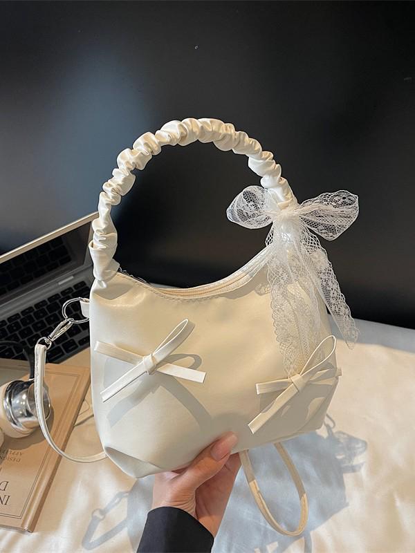 Women's Korean Pearlescent Bow Handbag - Crossbody & Small Tote for Commuting