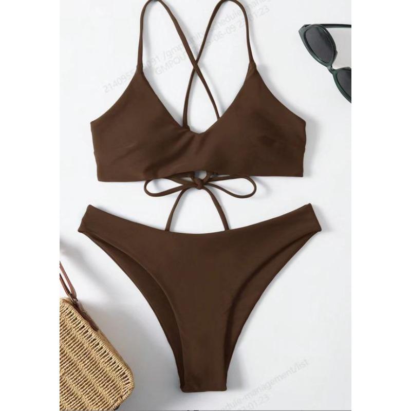 

New solid color suspender split swimsuit sexy pure bikini beach hot spring swimsuit S
