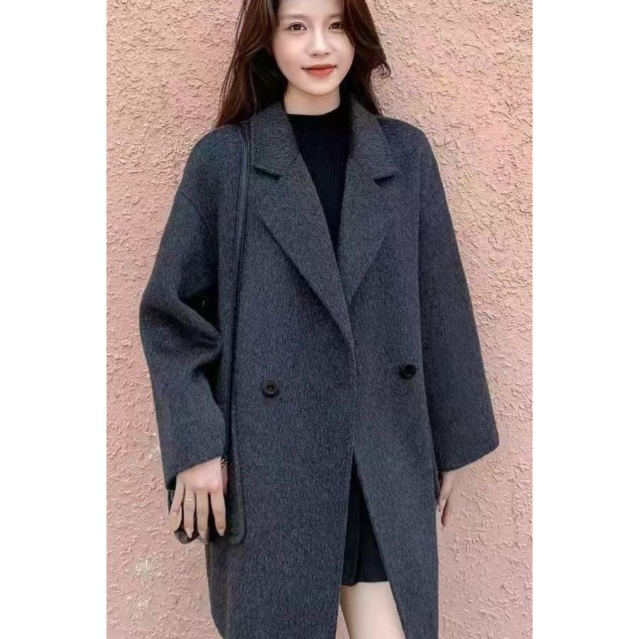 Women's 2025 Spring Mid-Length Grey Woolen Coat