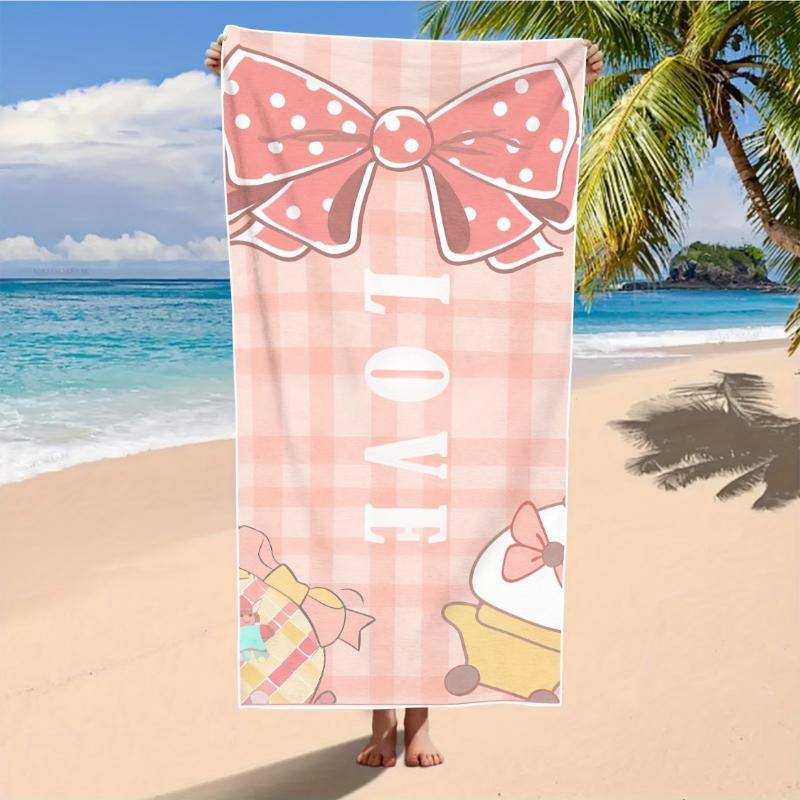 

Microfiber Beach Towel with Bow Knot and Letter Design, Super Absorbent, Machine Washable, Knit Weave, for Pool,Travel, Camping W30*H60(CM)