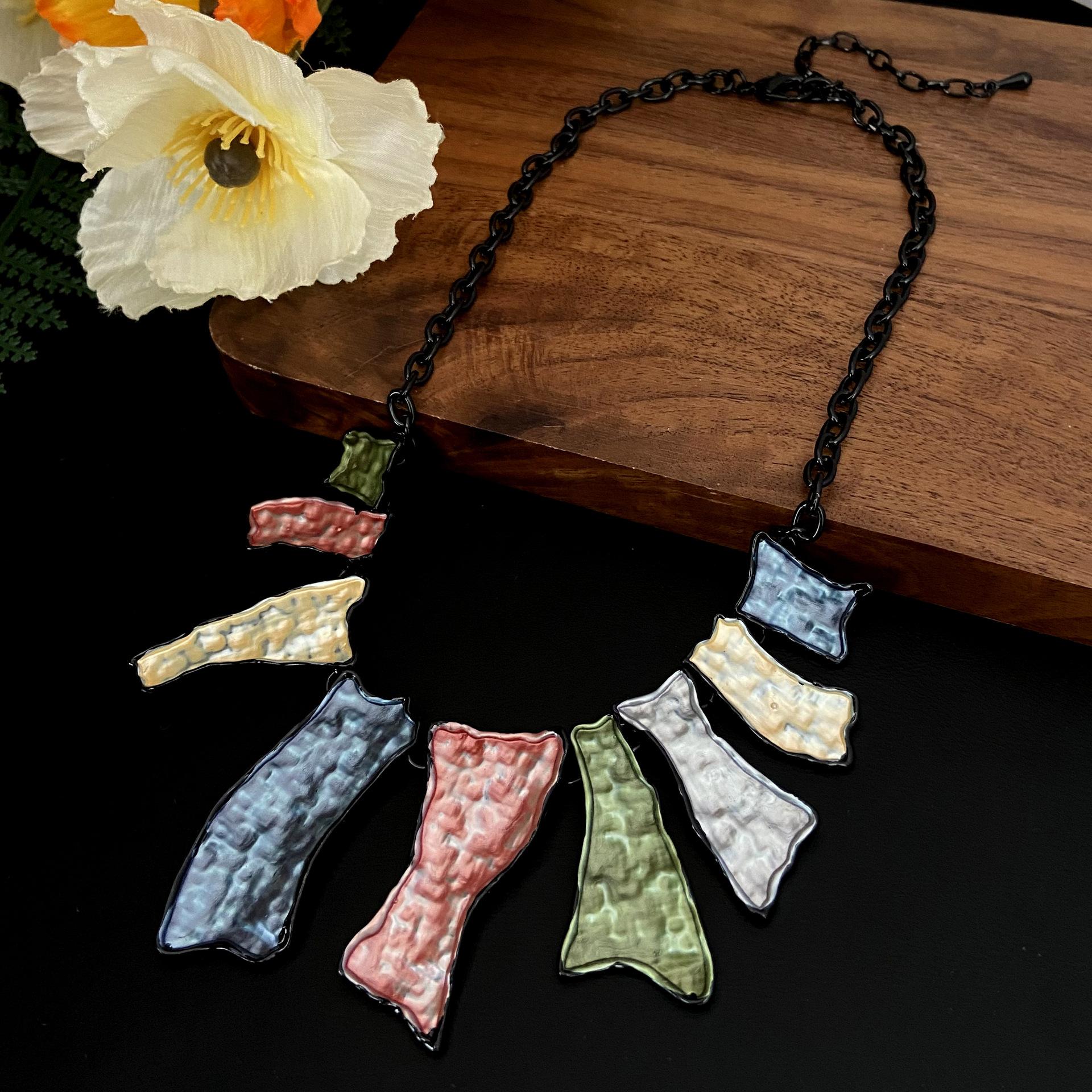 

Неправильный цвет геометрический квадратный сращивание сплав ожерелье, модная женская высококлассная шейная цепочка