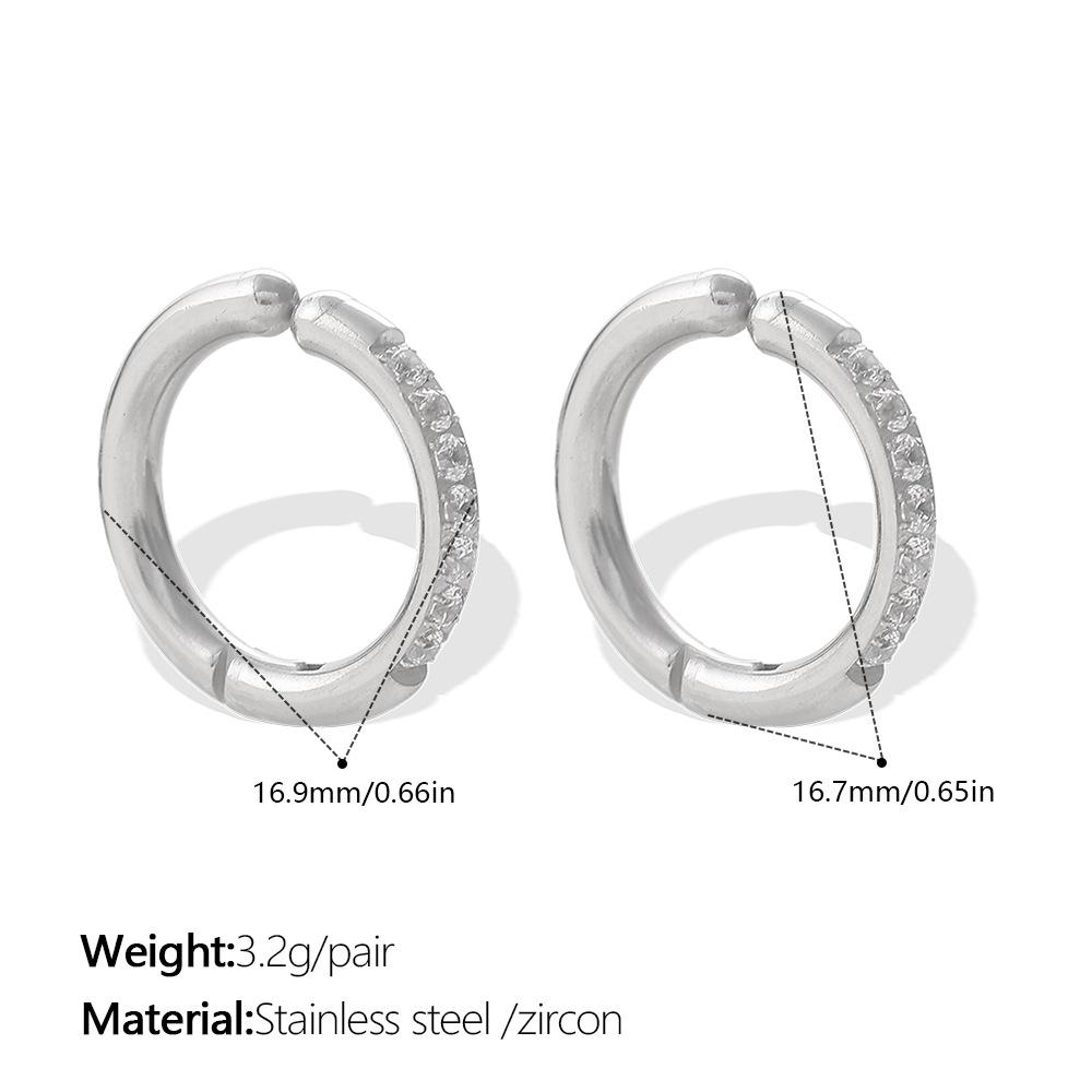 Fashion High-end Plain Band Three-color Zircon Inlaid Ear Clips, Minimalist Stainless Steel Earrings for Women 5