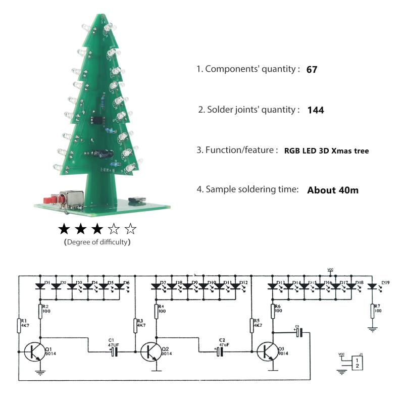 Diy Electronics Kit 3D Christmas Tree Soldering Practice Electronic Science Assembly Kit 3 Color/7 Color Flashing Led Pcb