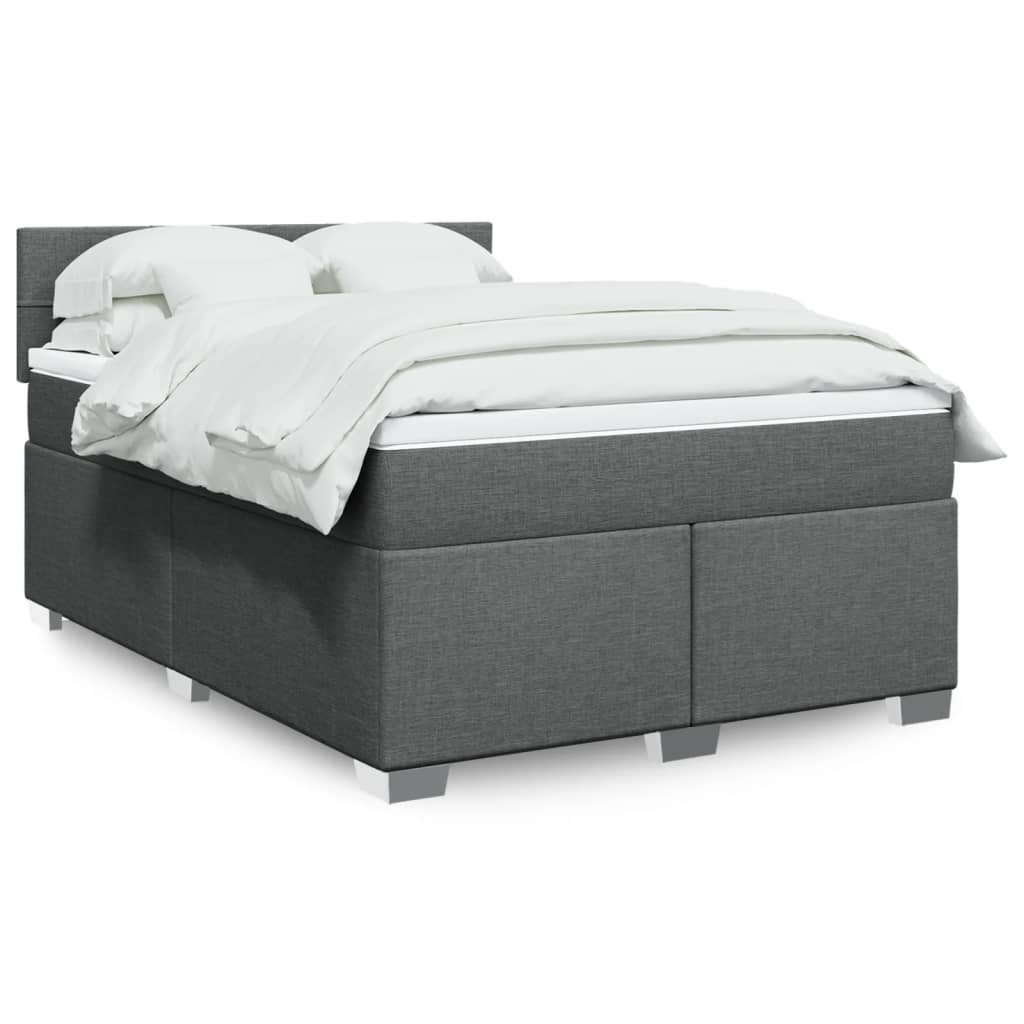 Box Spring Bed with Mattress Dark Grey 140 X 190 Cm Fabric