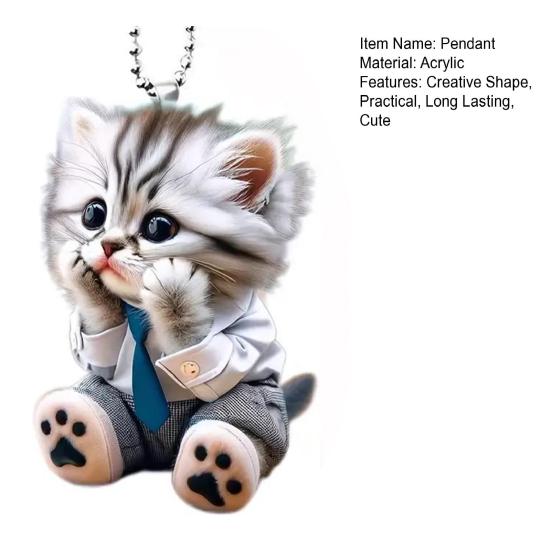 Car Pendant Hanging Ornament with Chain Easy To Hang Realistic Looking Animal Cat-Shaped Rearview Mirror Hanging Decor Car Interior Accessories