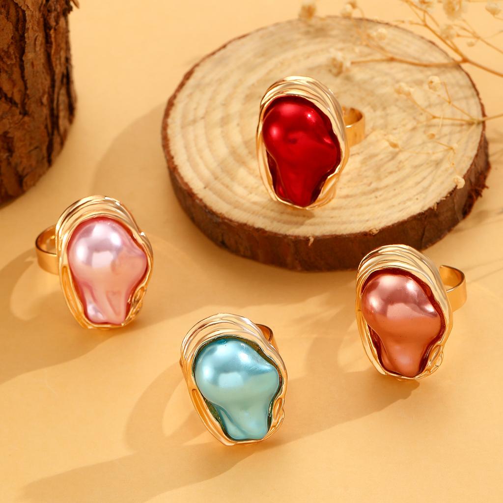 Retro Exaggerated Baroque Irregular Color Pearl Open Ring Cross-Border European American Niche Light Luxury Versatile Ladies Hand Ornament
