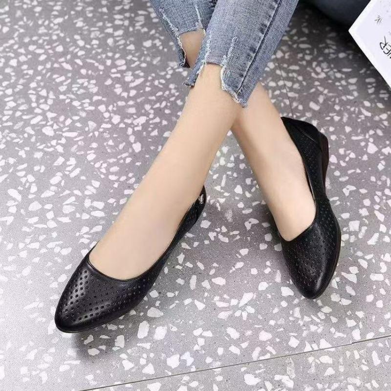 New Hollow Large Size Shoes Single Shoes Women's Summer Flats Soft-soled Sandals Doudou Shoes Soft Leather Women's Shoes