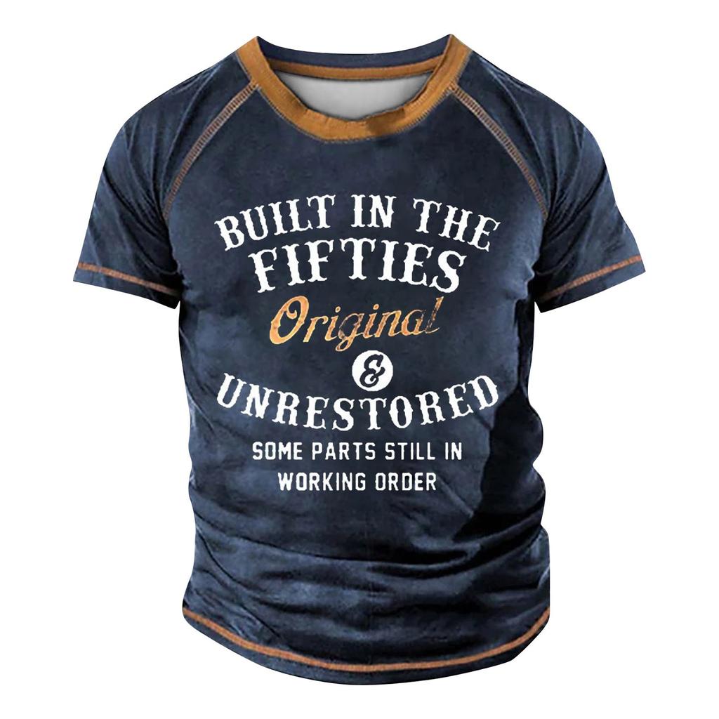 Men's Raglan T-shirt Retro Short Sleeve Round Neck Letter Printing Tops