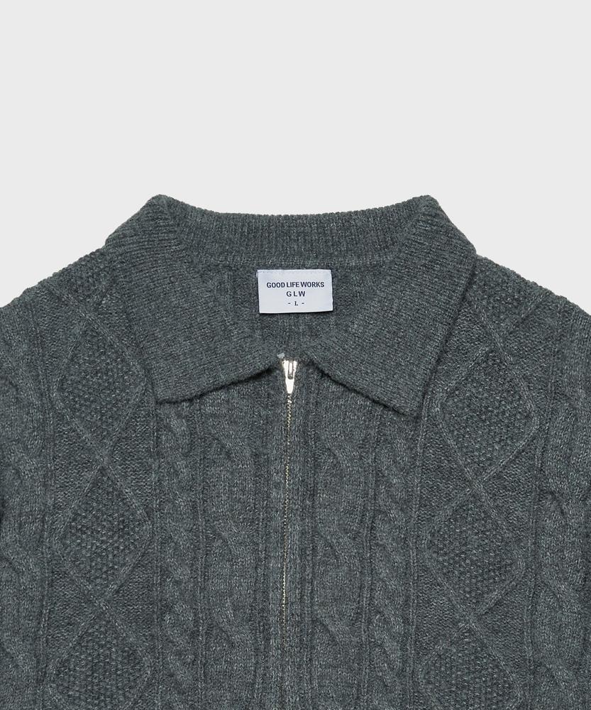 GLW Collared Cable Knit Zip-Up Gray